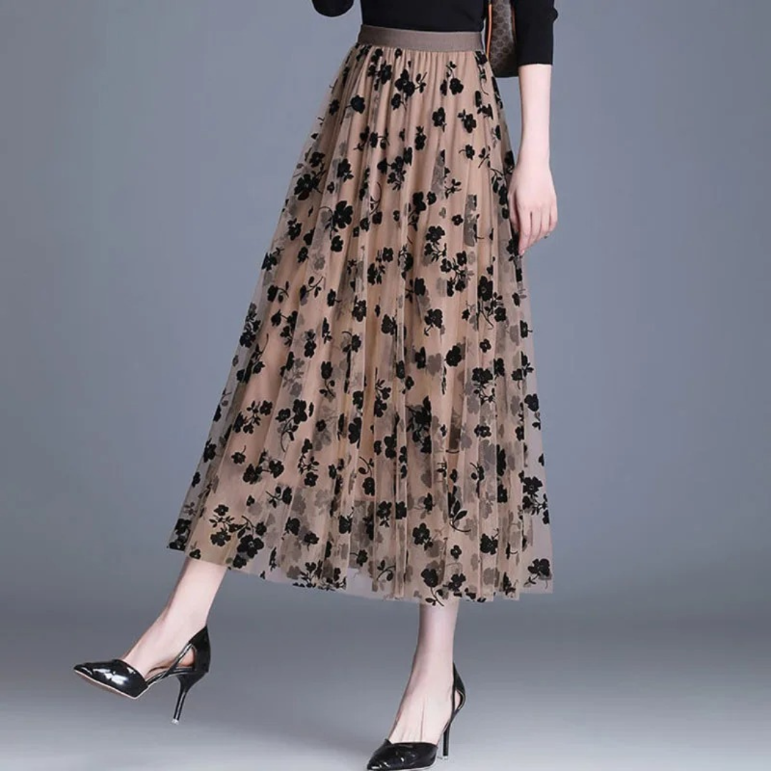 Jupe en maille fleurie pour femme