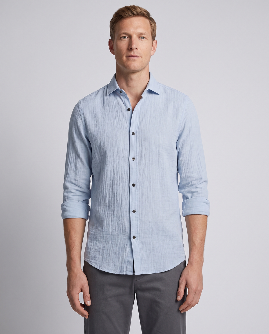 Chemise Homme Décontractée en Coton Col à Revers
