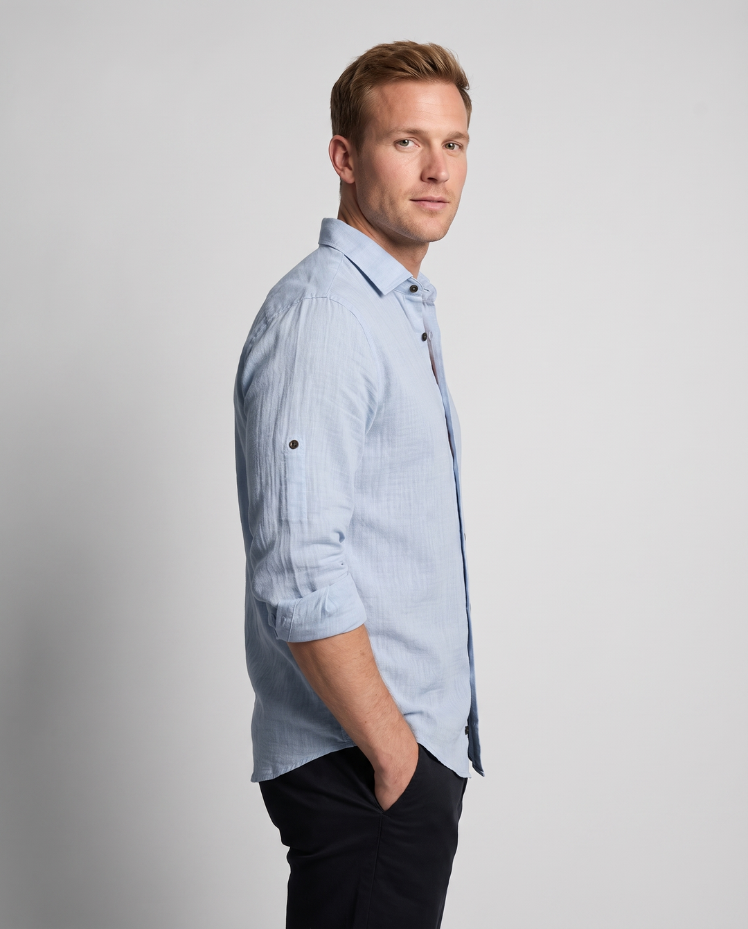 Chemise Homme Décontractée en Coton Col à Revers