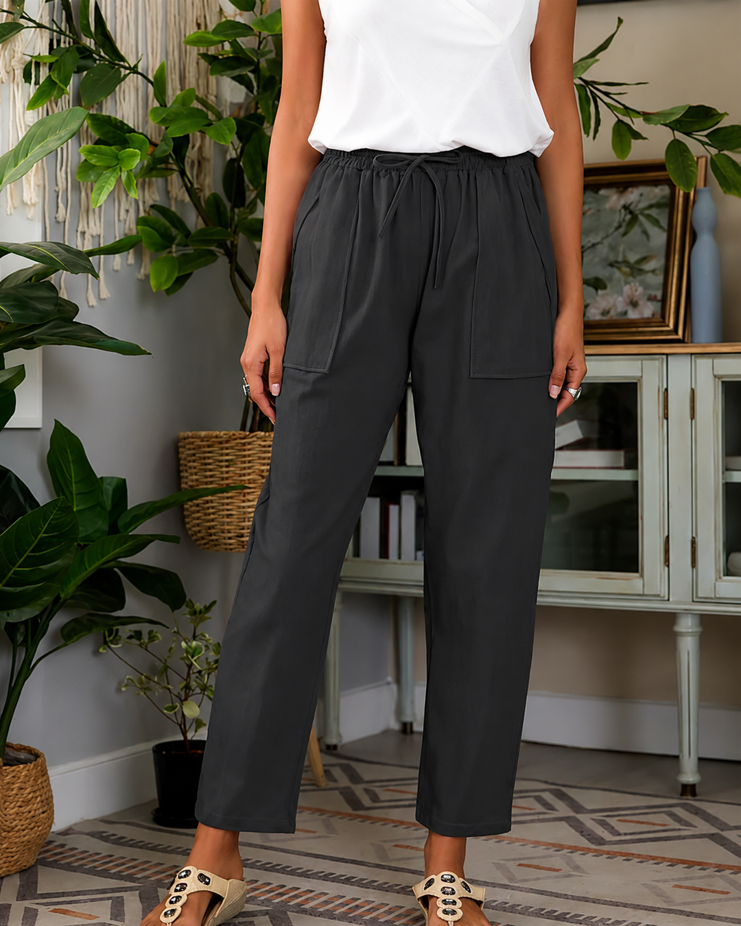 Pantalon de détente femme taille élastique avec poches