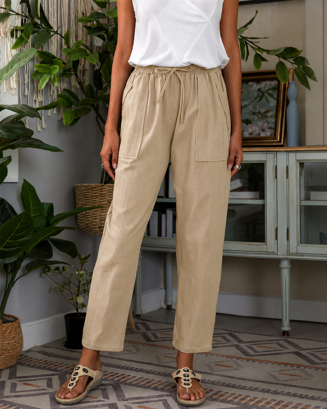 Pantalon de détente femme taille élastique avec poches
