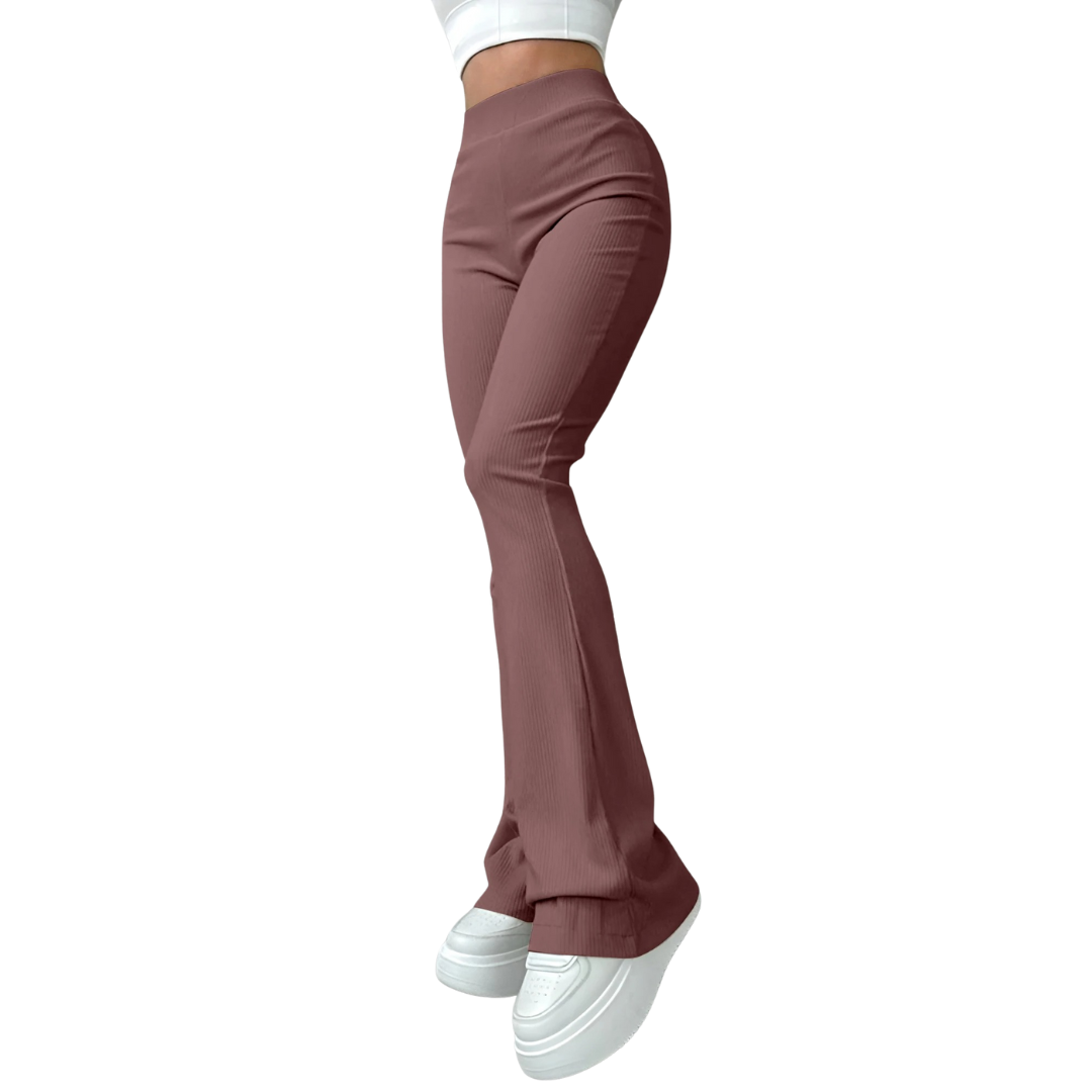 Pantalon femme taille haute à côtes