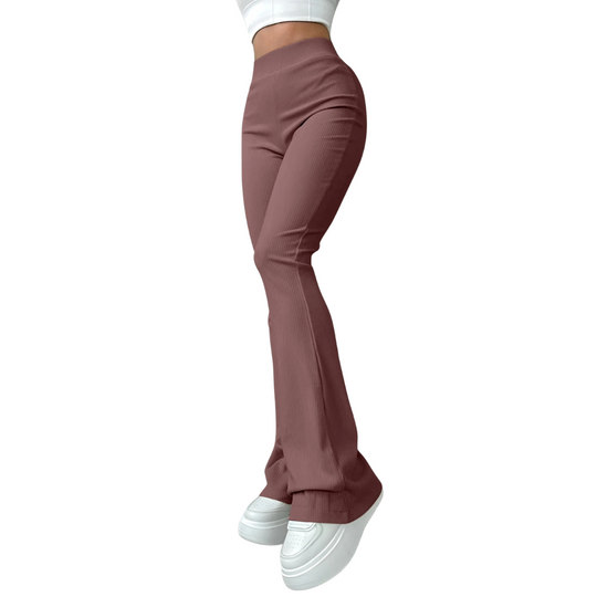 Pantalon femme taille haute à côtes