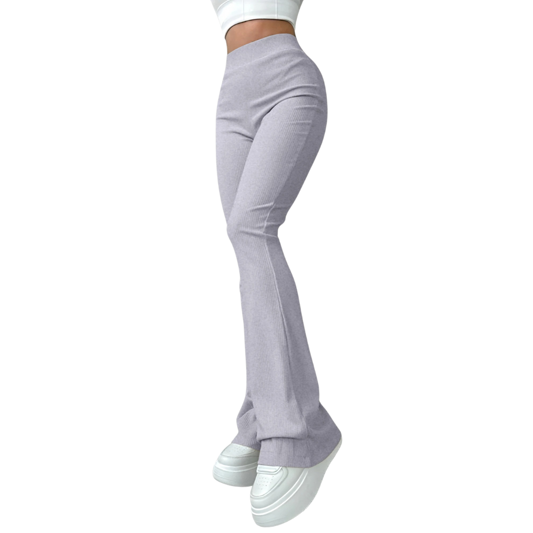 Pantalon femme taille haute à côtes