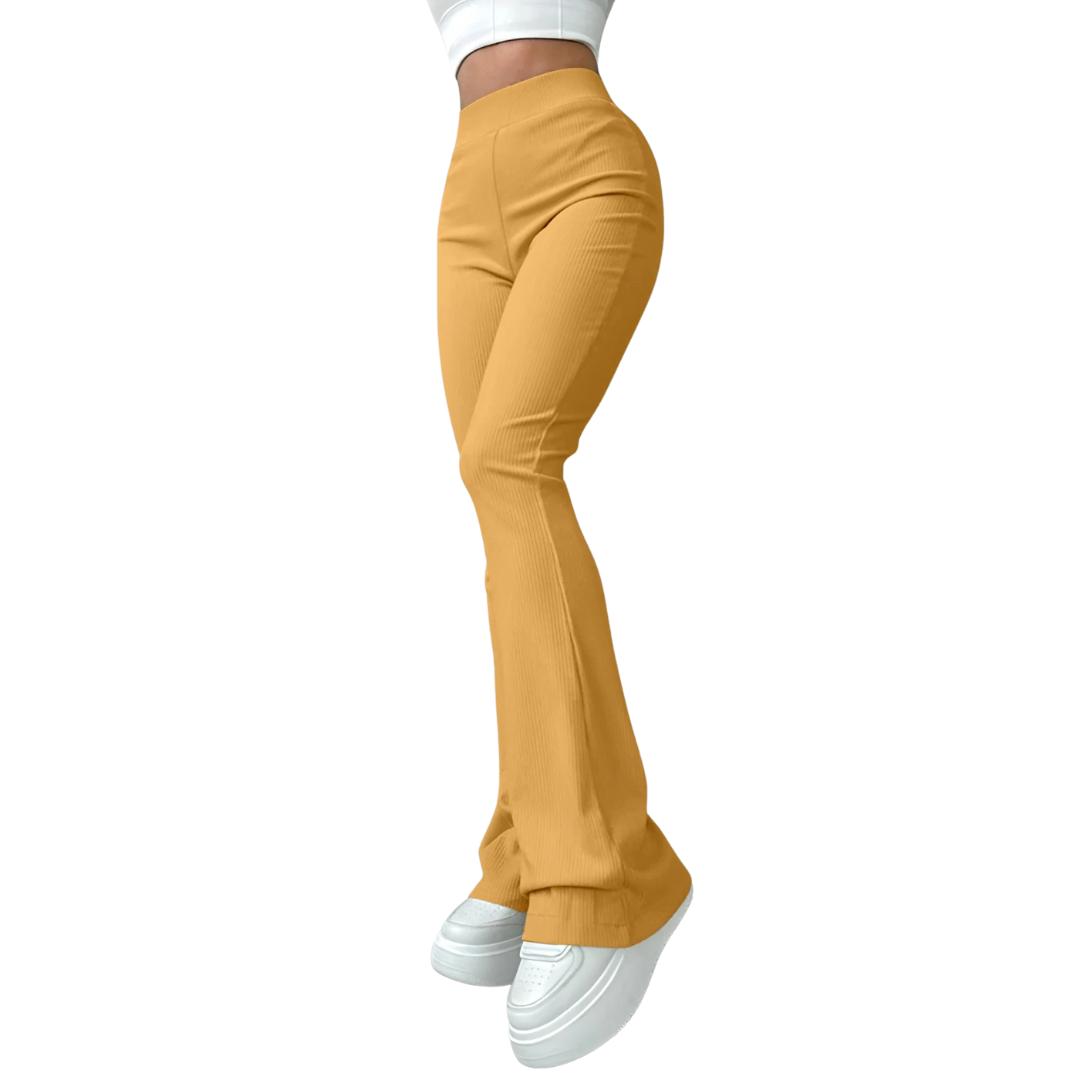 Pantalon femme taille haute à côtes