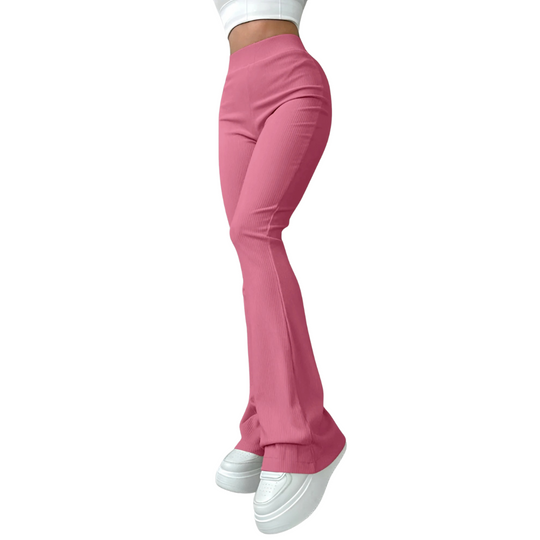 Pantalon femme taille haute à côtes
