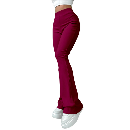 Pantalon femme taille haute à côtes