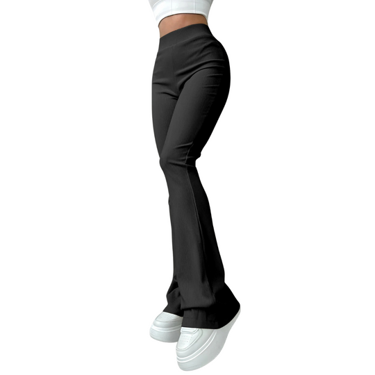 Pantalon femme taille haute à côtes