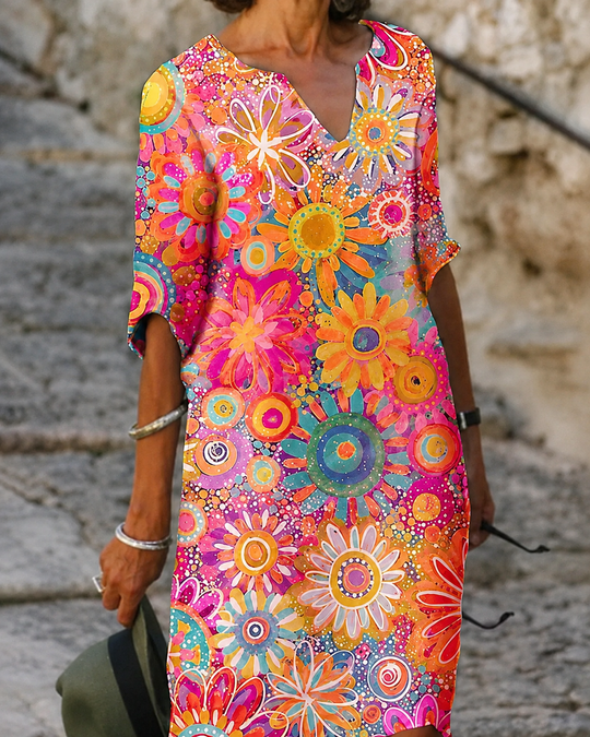 Robe Femme à V Ausschnitt Imprimé Floral