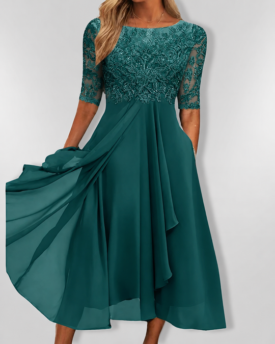 Robe Femme Asymétrique en Dentelle pour Soirée Élégante