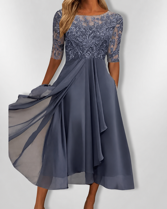 Robe Femme Asymétrique en Dentelle pour Soirée Élégante