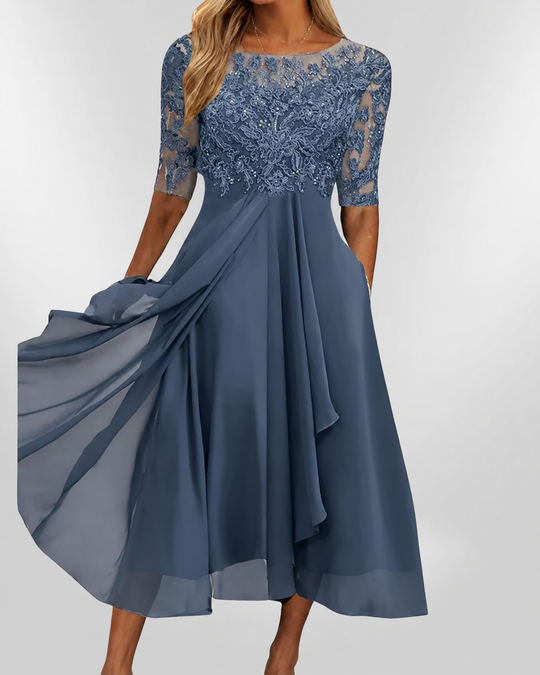 Robe Femme Asymétrique en Dentelle pour Soirée Élégante