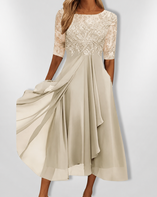 Robe Femme Asymétrique en Dentelle pour Soirée Élégante