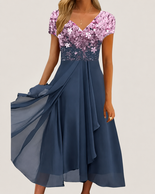 Robe Femme Midi Imprimé Floral Décolleté en V