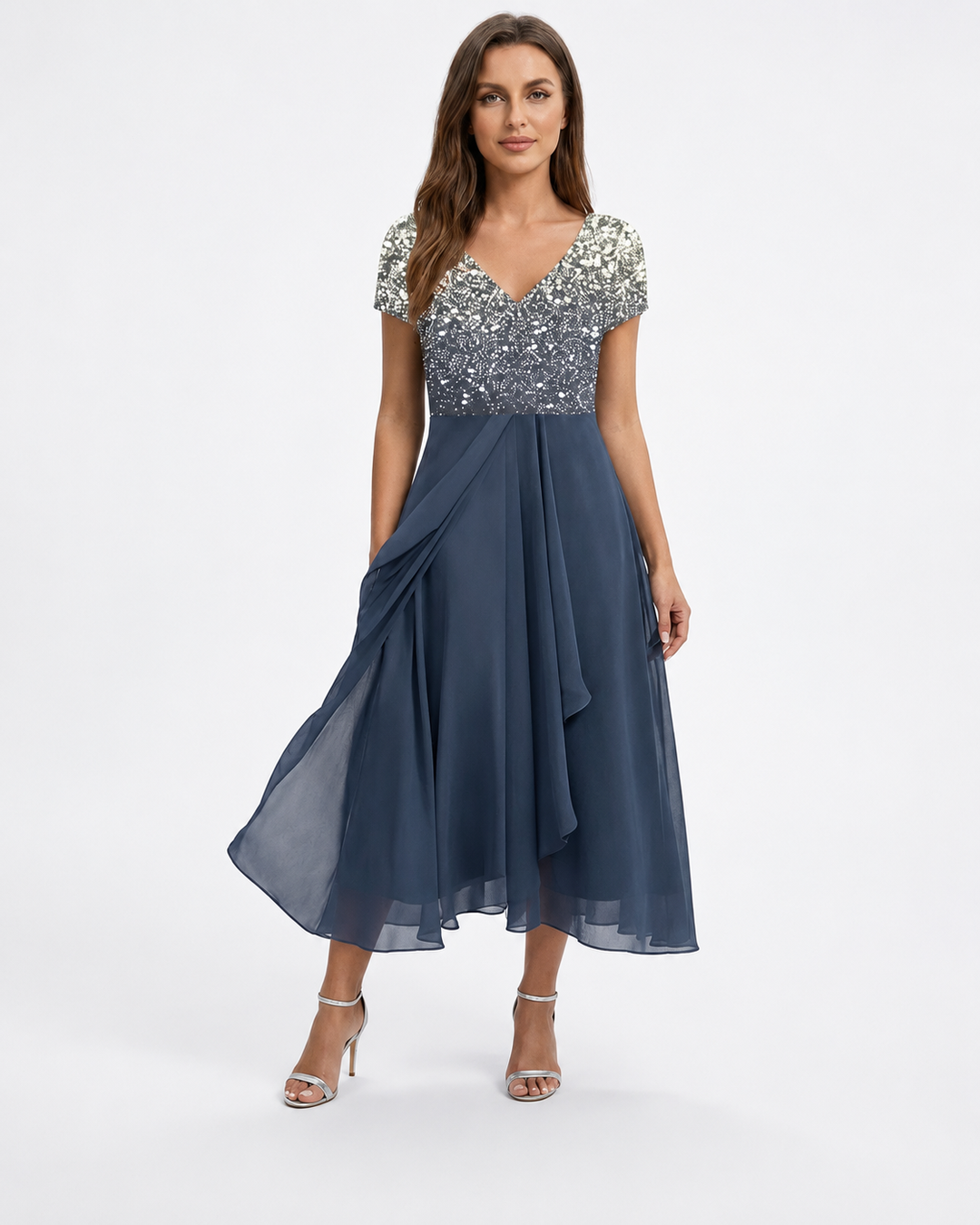 Robe Femme Midi Imprimé Floral Décolleté en V