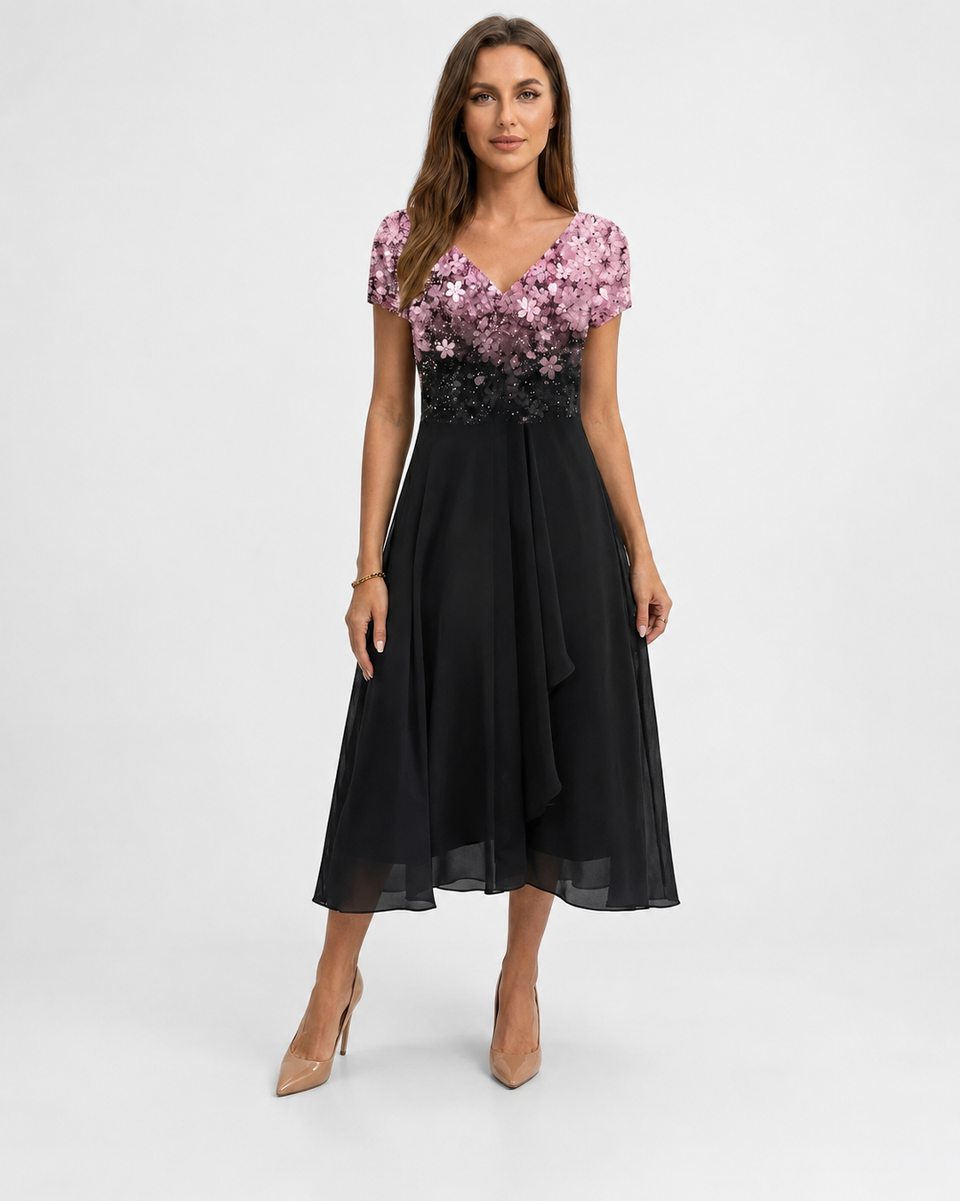 Robe Femme Midi Imprimé Floral Décolleté en V