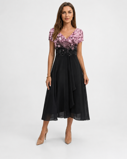 Robe Femme Midi Imprimé Floral Décolleté en V