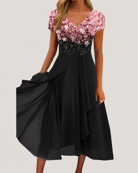 Robe Femme Midi Imprimé Floral Décolleté en V