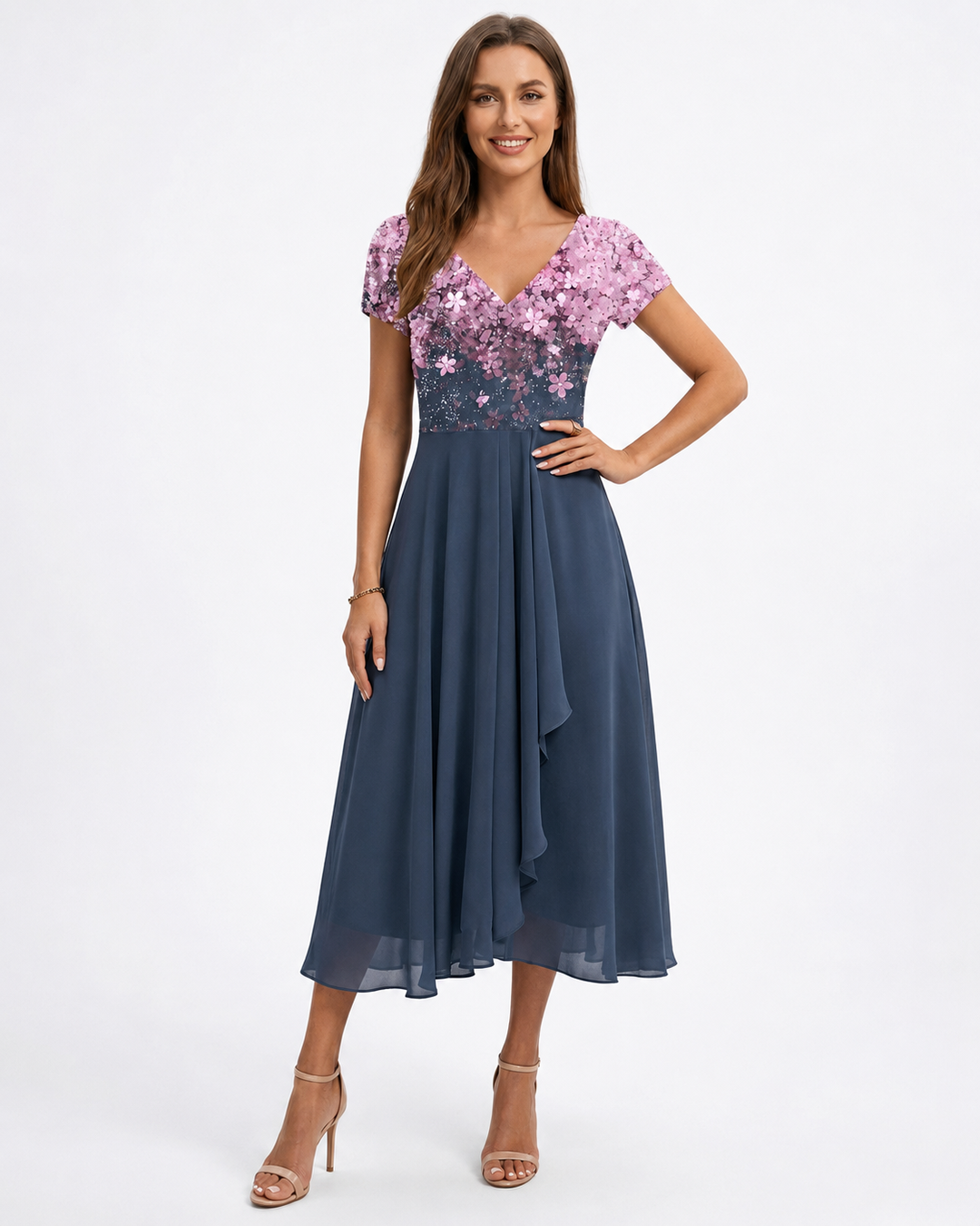 Robe Femme Midi Imprimé Floral Décolleté en V