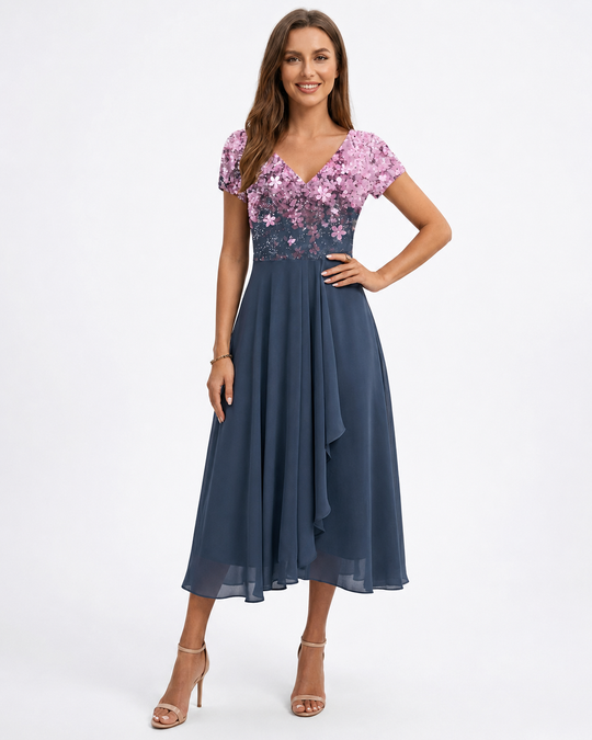 Robe Femme Midi Imprimé Floral Décolleté en V