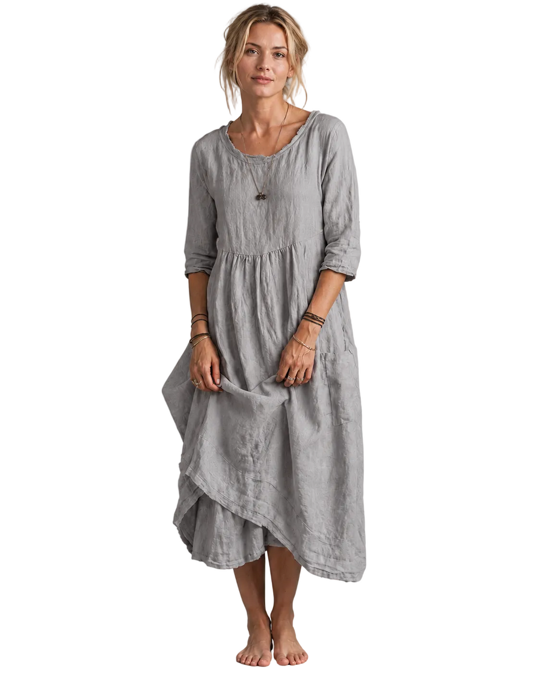 Robe Midi Femme Style Vintage en Coton et Lin