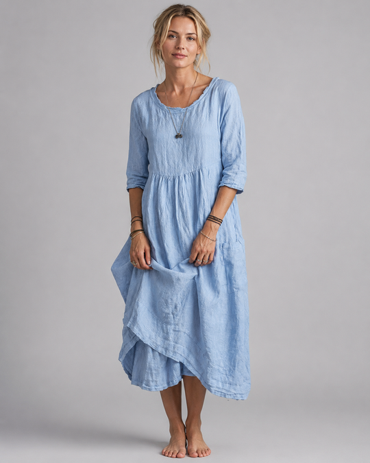 Robe Midi Femme Style Vintage en Coton et Lin
