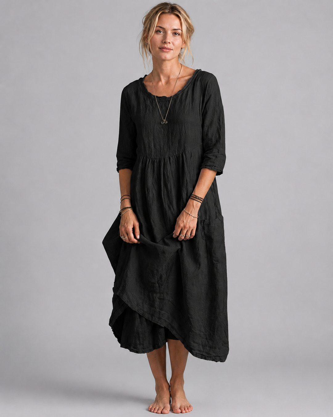 Robe Midi Femme Style Vintage en Coton et Lin