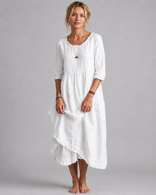 Robe Midi Femme Style Vintage en Coton et Lin