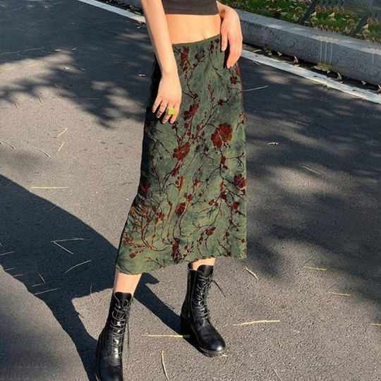 Jupe midi à imprimé floral vintage