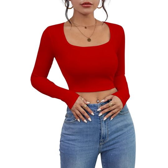 T-shirt slim à col carré pour femme