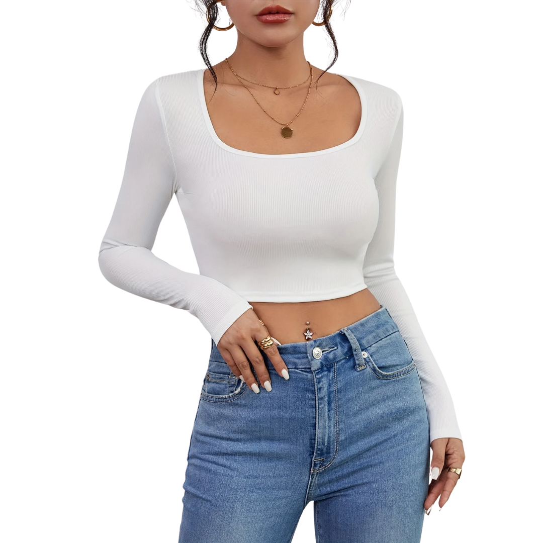 T-shirt slim à col carré pour femme