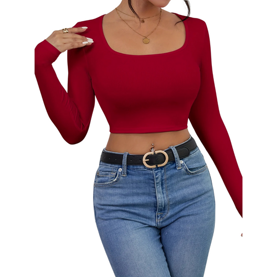 T-shirt slim à col carré pour femme