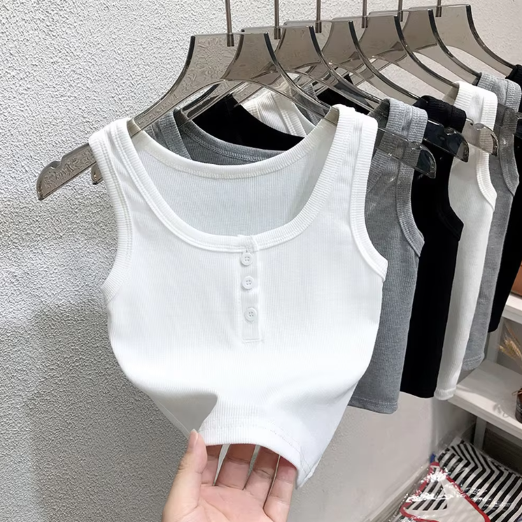 Débardeur côtelé boutonné pour femme