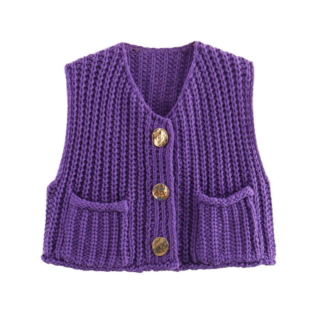 Gilet en tricot boutonné en métal pour femmes