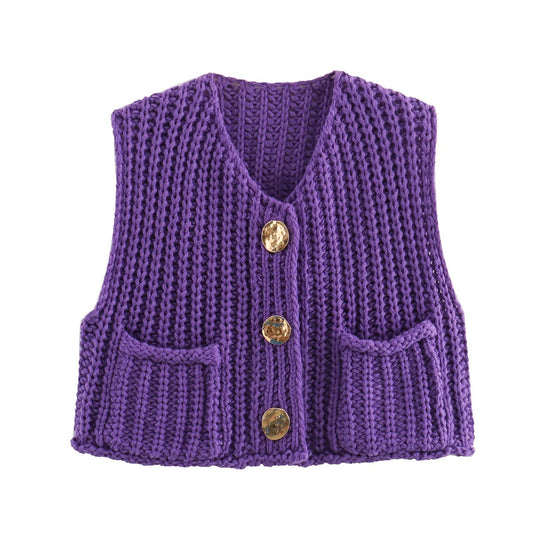 Gilet en tricot boutonné en métal pour femmes