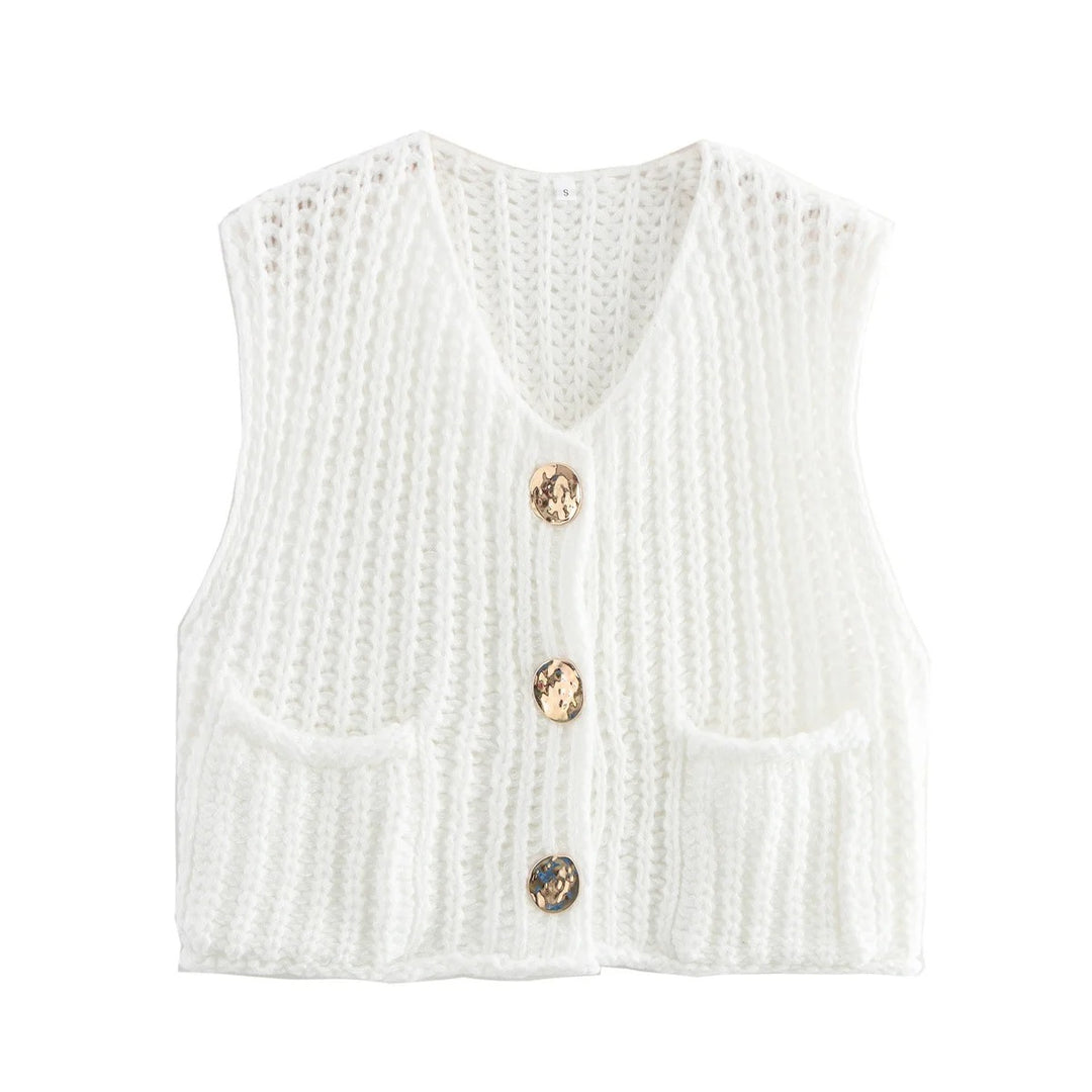 Gilet en tricot boutonné en métal pour femmes