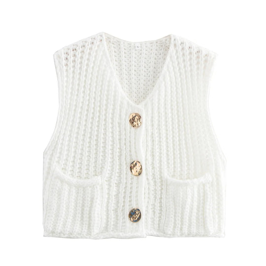 Gilet en tricot boutonné en métal pour femmes