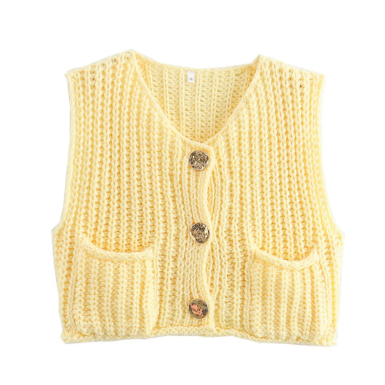 Gilet en tricot boutonné en métal pour femmes