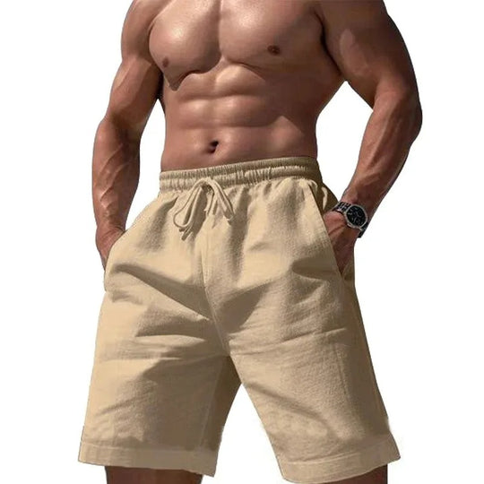 Short élastique en coton et lin pour homme