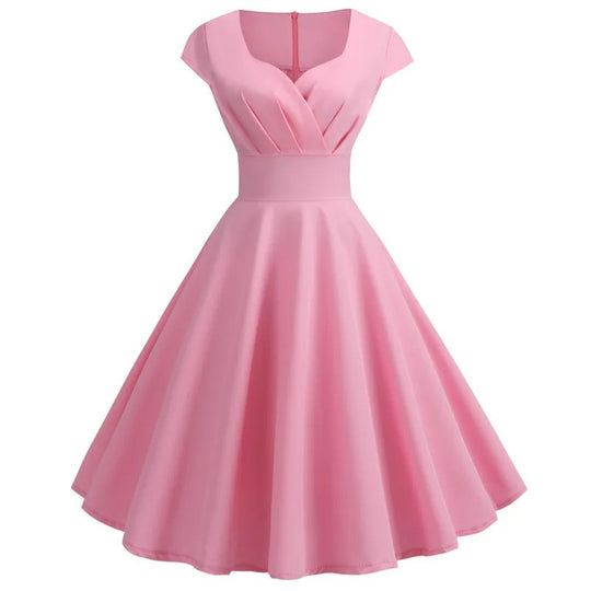 Robe midi vintage à col en V pour femmes