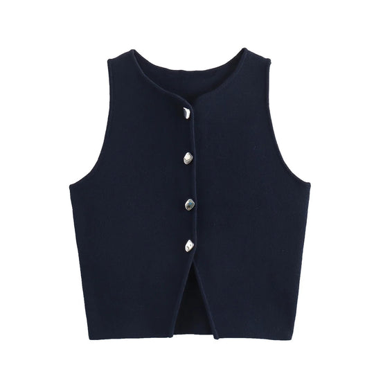 Débardeur court boutonné en tricot pour femme