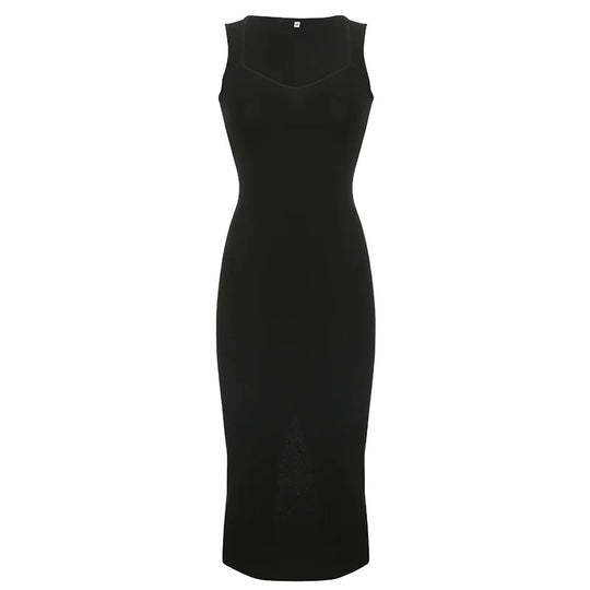 Robe tricotée sans manches à col carré pour femme