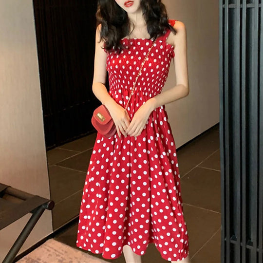 Robe décontractée sans manches à pois pour femmes