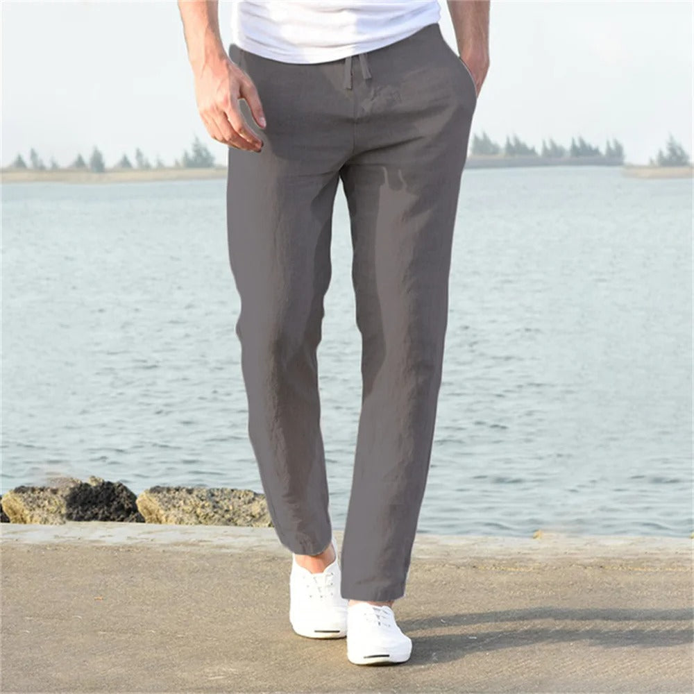 Pantalon décontracté en coton et lin pour homme
