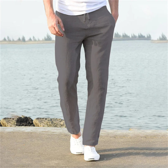 Pantalon décontracté en coton et lin pour homme