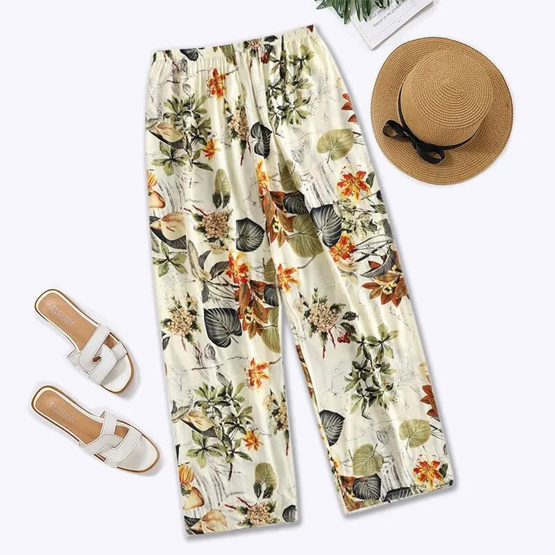 Pantalon large décontracté à taille élastique pour femme
