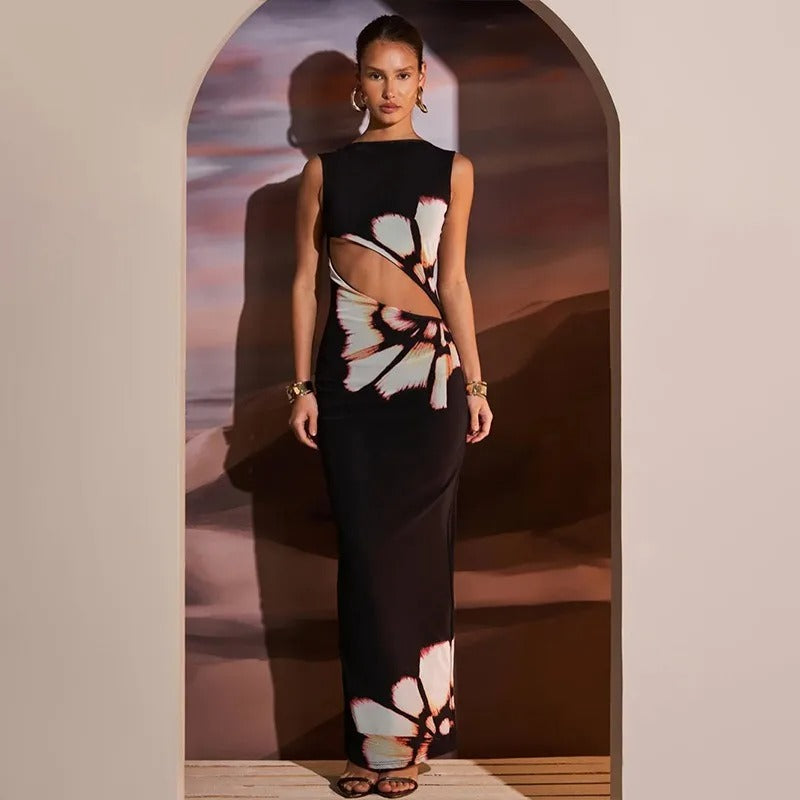 Robe d'été imprimée sans manches pour femme