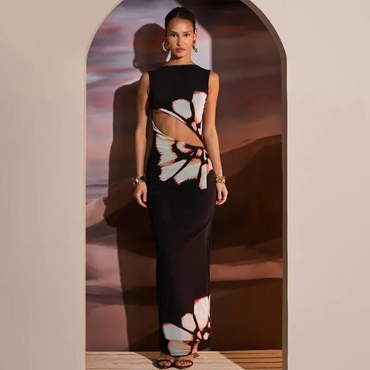 Robe d'été imprimée sans manches pour femme