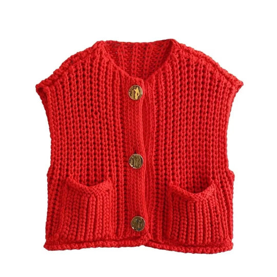 Gilet en tricot boutonné en métal pour femmes