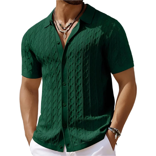 Retro Jacquard strikket polo for menn